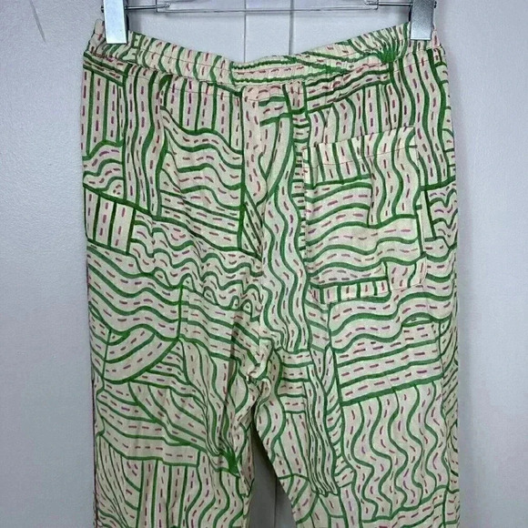Zara Womens Pajama Pants Linen Blend Small S Ecru Pink Green Printed - Picture 5 of 7